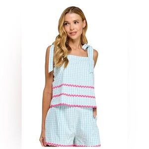 TCEC Blue Gingham & Pink Ric Rac Short Set - Size Large